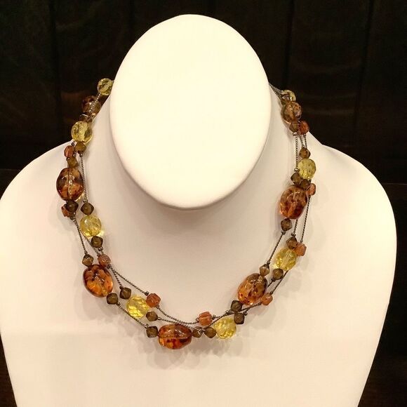 Amber Citrine Necklace Silk Thread Colorful Multistrand Necklace - Picture 4 of 4